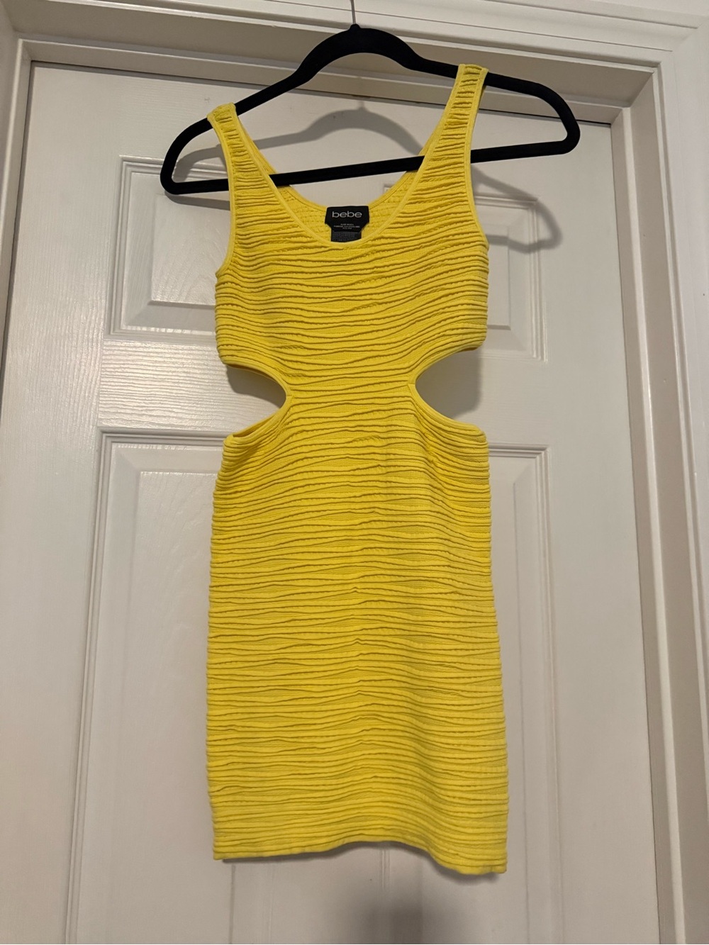 bebe Bright Yellow Cutout Ribbed Mini Dress